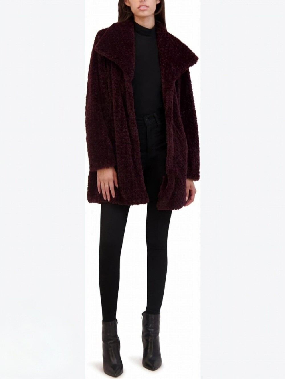 NWT KENNETH COLE Teddy Plush Plum Faux Fur Coat Jacket Small